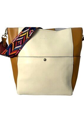 Bostanten Cream & Tan Tote Bag With Colorful Strap & Insert